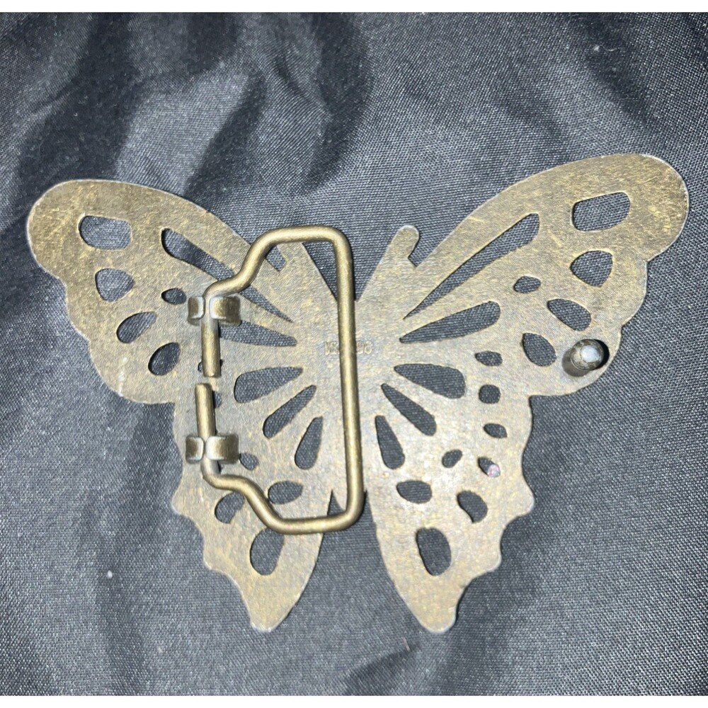 Vintage Gold Tone Rhinestone Butterfly Belt Buckle 4” Wide - Picture 2 of 2